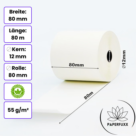 50 Stk. Kassa Bonrollen 80x80x12